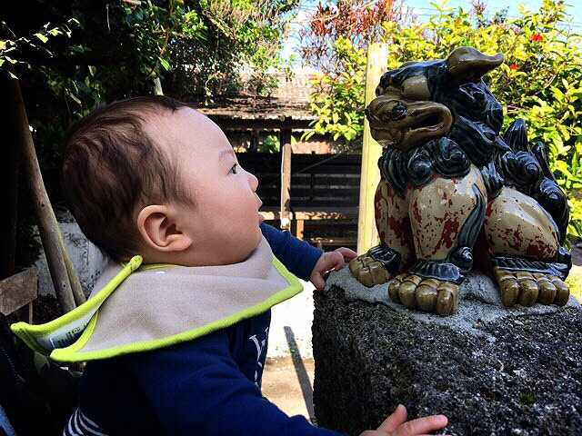 赤ちゃんとシーサー